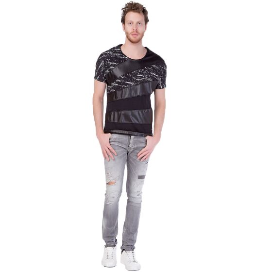 Red Bridge Herren Leather Splatter T-Shirt schwarz