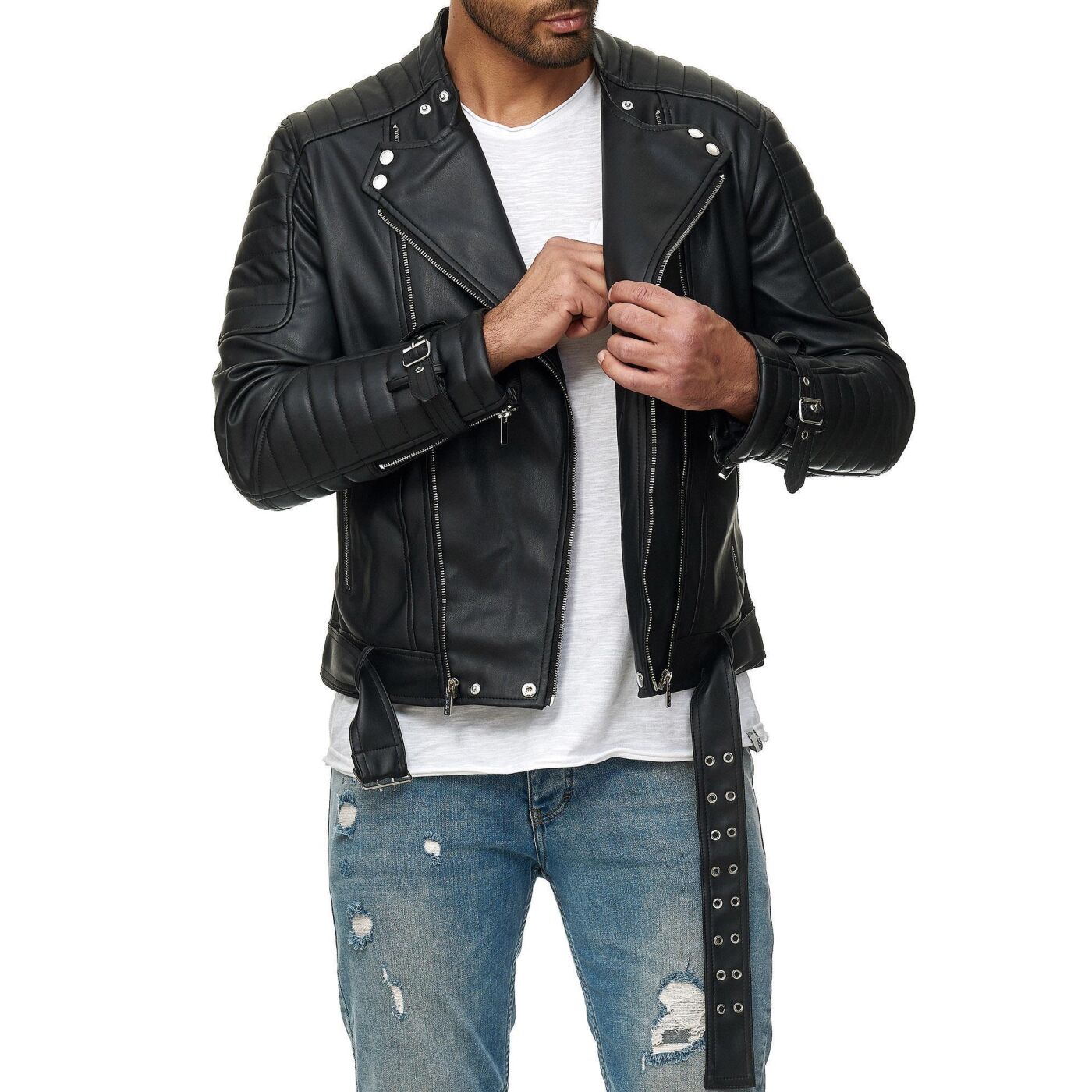 Buy Mens Quilted Leather Biker Jacket - Black Leather Jacket for Men