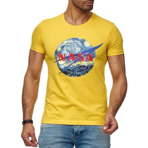 Red Bridge Herren T-Shirt Abstract NASA Vincent Van Gogh Round Neck Gelb S