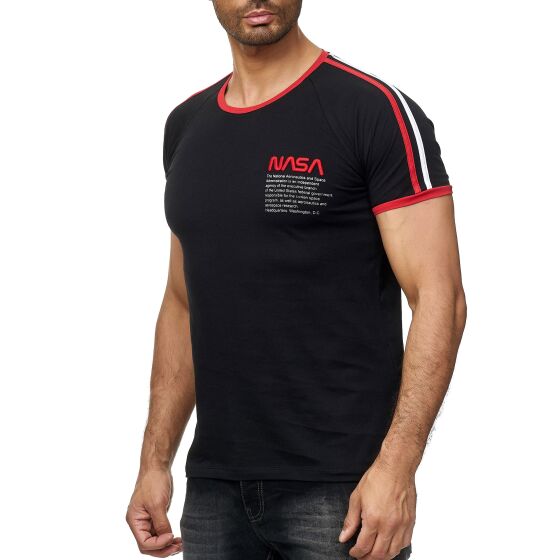 Red Bridge Mens T-Shirt NASA Logo Retro Contrast Striped Black S