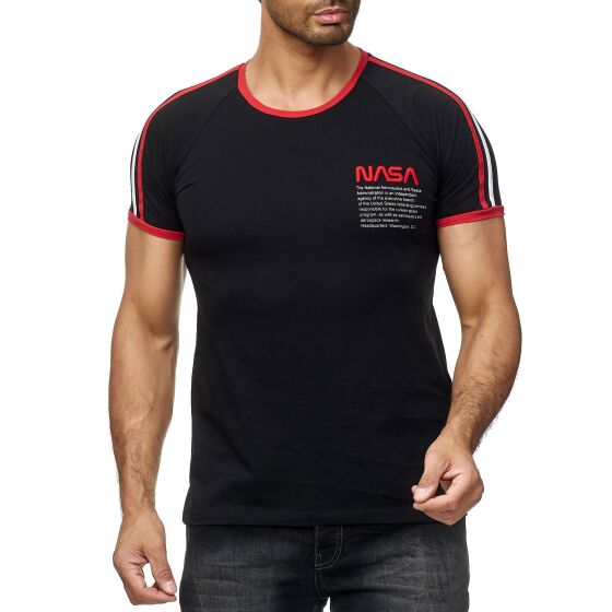Red Bridge Mens T-Shirt NASA Logo Retro Contrast Striped Black XL
