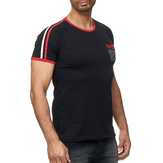 Red Bridge Mens T-Shirt NASA Logo Retro Contrast Striped Black XL