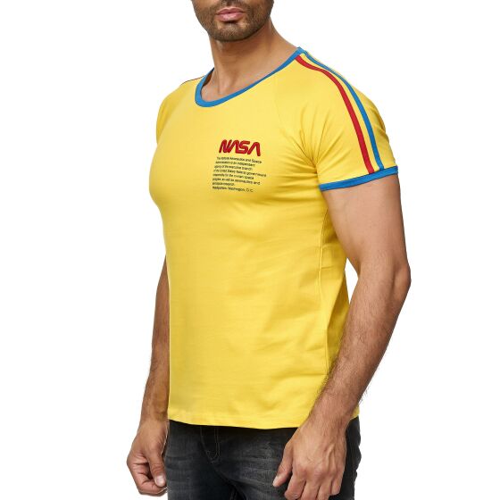 Red Bridge Mens T-Shirt NASA Logo Retro Contrast Striped Yellow XXL