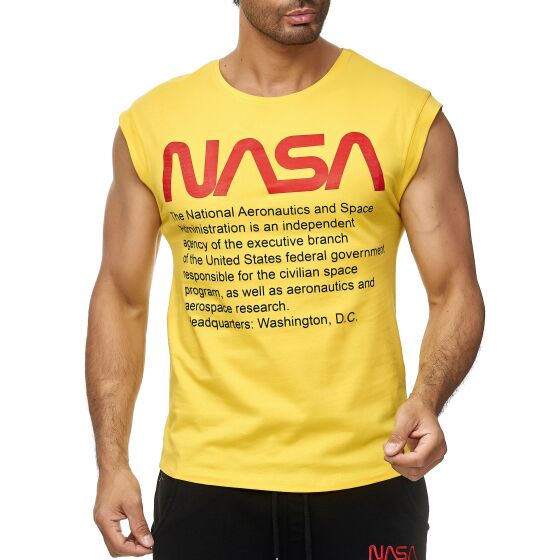 Red Bridge Mens Tank Top T-Shirt NASA Logo USA Sleeveless Yellow XL