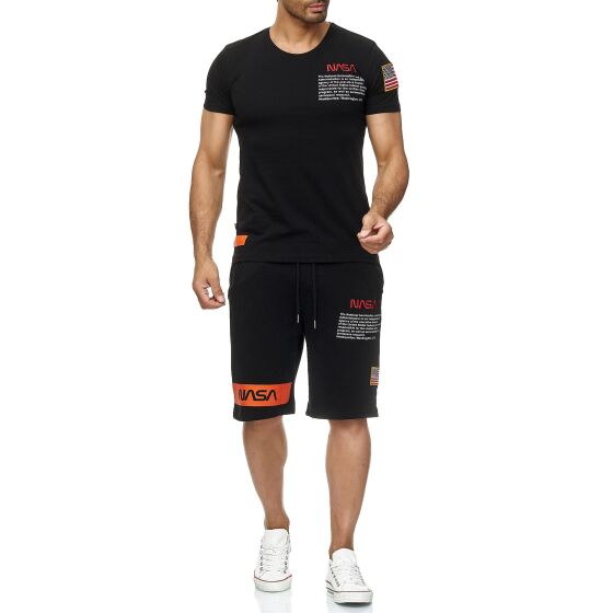 Red Bridge Herren T-Shirt und Shorts Jogginganzug Kurze Hose Set Sweat Pants NASA Logo Schwarz S