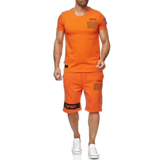 Red Bridge Mens T-Shirt and Shorts Jogging Suit Shorts Set Sweat Pants NASA Logo Orange S