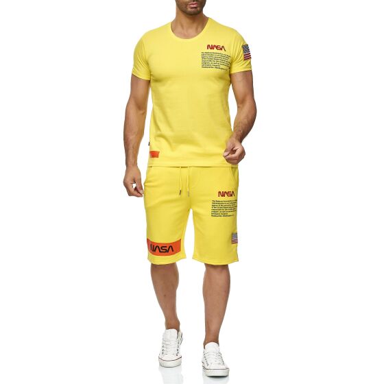 Red Bridge Mens T-Shirt and Shorts Jogging Suit Shorts Set Sweat Pants NASA Logo Yellow S