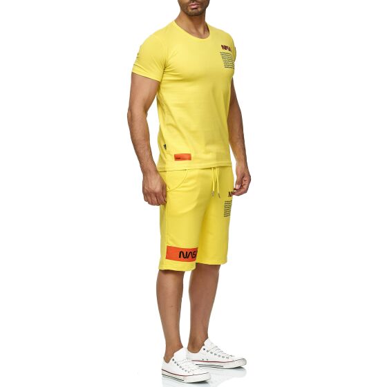 Red Bridge Herren T-Shirt und Shorts Jogginganzug Kurze Hose Set Sweat Pants NASA Logo Gelb XL