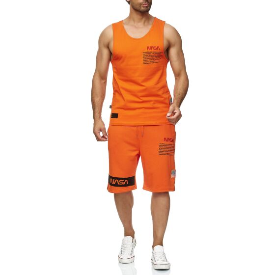 Red Bridge Herren Tank Top und Shorts Jogginganzug Kurze Hose Set NASA Logo Orange S