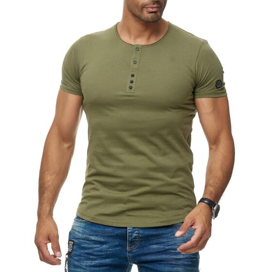 Red Bridge Herren T-Shirt Basic Kurzarm Shirt Knopfleiste