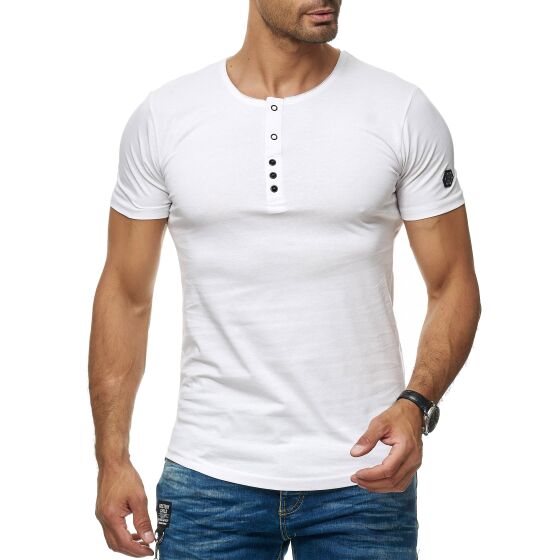 Red Bridge Herren T-Shirt Basic Kurzarm Shirt Knopfleiste Weiß XL
