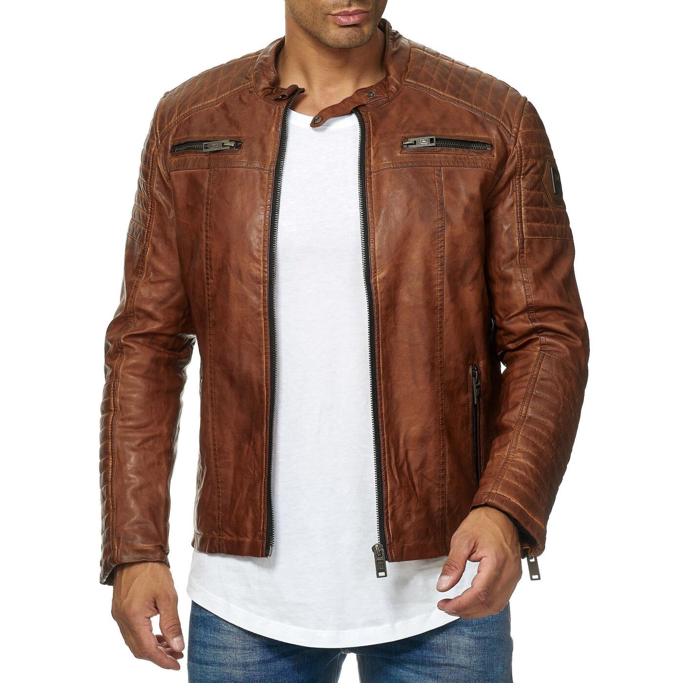 Leather hot sale overcoat mens