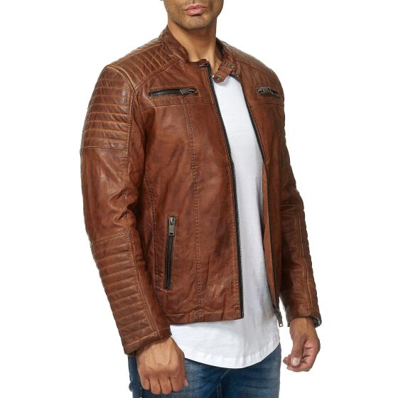 Kunst- Lederjacke Bikerjacke Biker Steppjacke Braun XL
