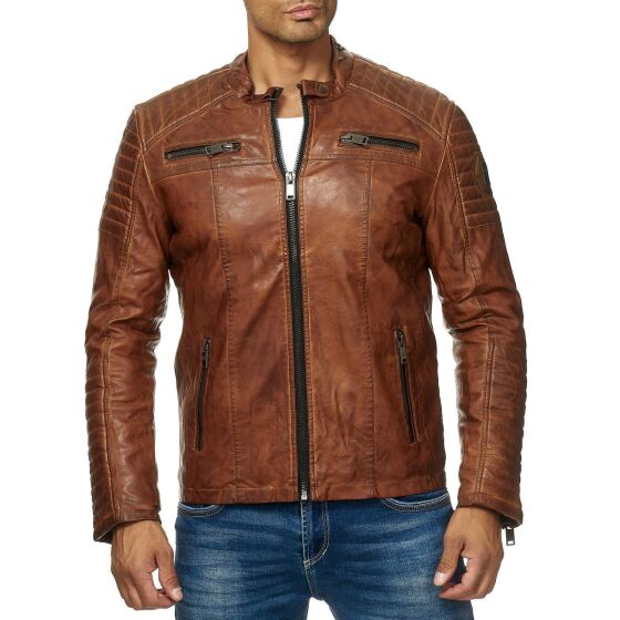 Kunst- Lederjacke Bikerjacke Biker Steppjacke Braun XL