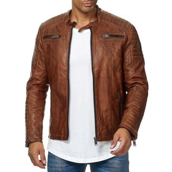 Red Bridge Mens Synthetic Leather Jacket Biker Jacket Biker Quilted Jacket Brown XL