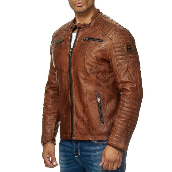 Red Bridge Mens Synthetic Leather Jacket Biker Jacket Biker Quilted Jacket Brown XL