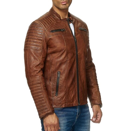 Red Bridge Mens Synthetic Leather Jacket Biker Jacket Biker Quilted Jacket Brown XL