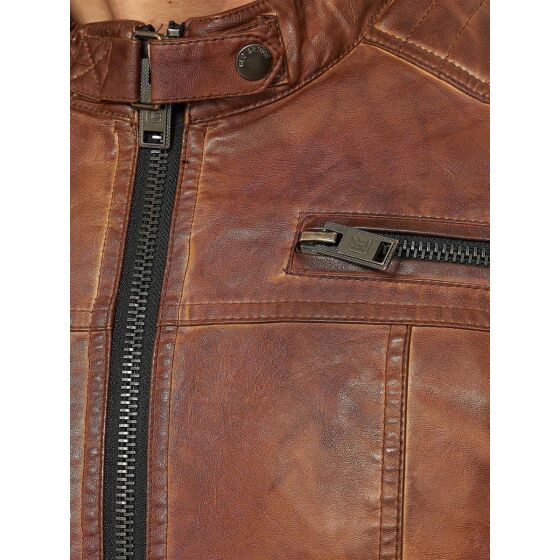 Red Bridge Mens Synthetic Leather Jacket Biker Jacket Biker Quilted Jacket Brown XL