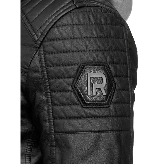 Red Bridge Herren Kunst- Lederjacke Kunstleder Bikerjacke mit Sweat- Kapuze Two in One Schwarz-Grau M
