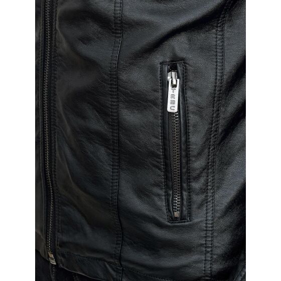 Red Bridge Herren Kunst- Lederjacke Kunstleder Bikerjacke mit Sweat- Kapuze Two in One Schwarz-Grau M