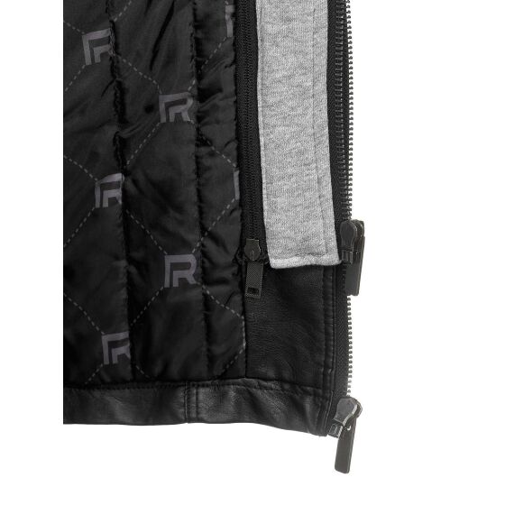 Red Bridge Mens Faux Leather Jacket Faux Leather Biker Jacket with Sweat Hood Two in One Black-Grey M