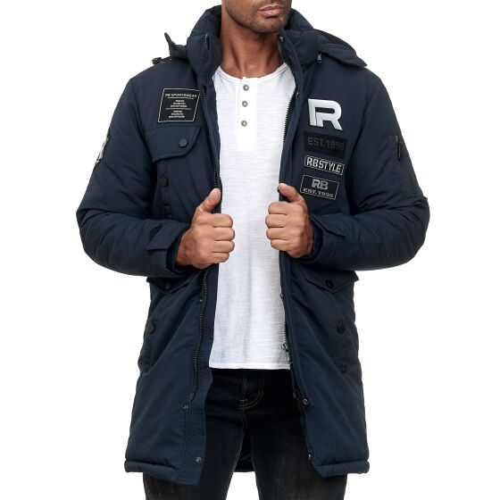 Red Bridge Herren Parka Jacke Mantel Winterjacke RB Patches Navy Blau L
