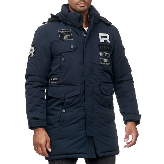 Red Bridge Herren Parka Jacke Mantel Winterjacke RB Patches Navy Blau L