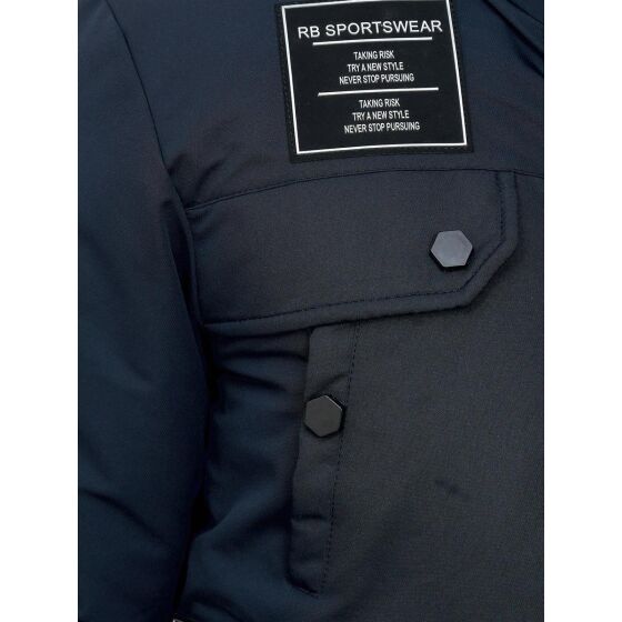 Red Bridge Mens Parka Jacket Coat Winter Jacket RB Patches Navy Blue L