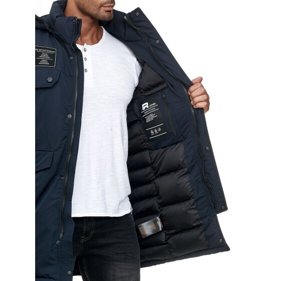 Red Bridge Mens Parka Jacket Coat Winter Jacket RB Patches Navy Blue L
