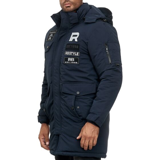 Red Bridge Mens Parka Jacket Coat Winter Jacket RB Patches Navy Blue L