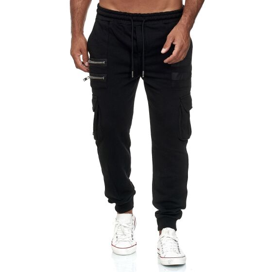 Red Bridge Herren Cargo Jogginghose Jogger Hose Sweat-Pants Double Zip Schwarz XXL