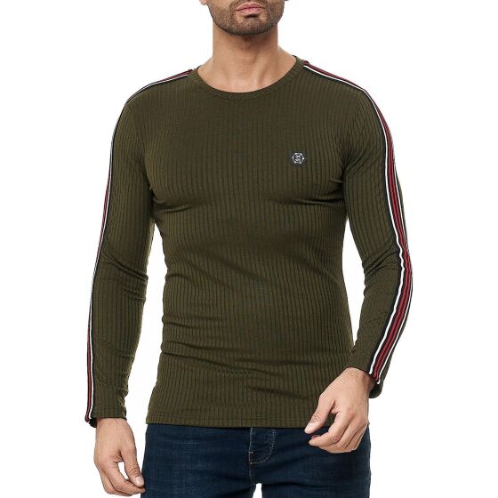 Red Bridge Mens Longsleeve Pullover Slim-Fit Striped Black S