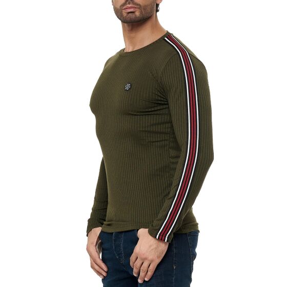 Red Bridge Mens Longsleeve Pullover Slim-Fit Striped Black S