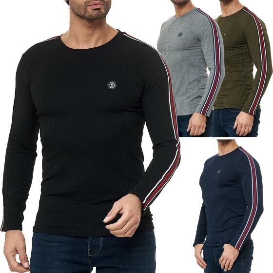 Red Bridge Mens Longsleeve Pullover Slim-Fit Striped Black S