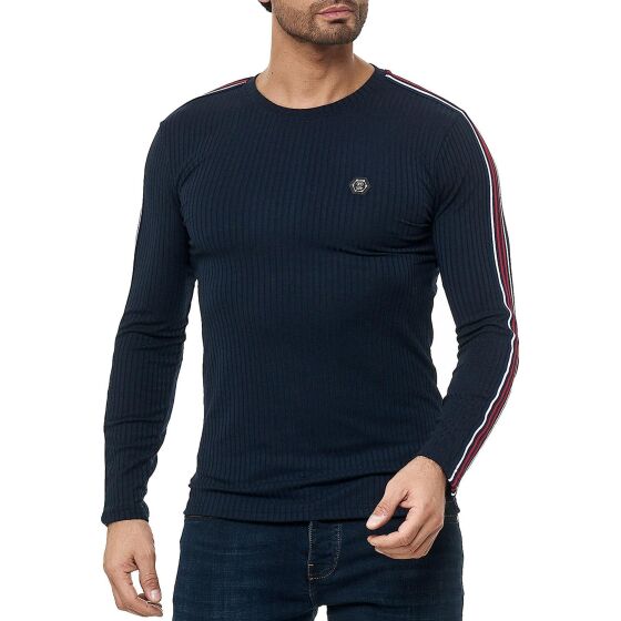 Red Bridge Mens Longsleeve Pullover Slim-Fit Striped Black S