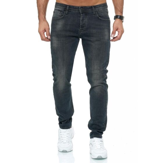 Red Bridge Mens Jeans Trousers Slim Fit Distressed Faded Shiny Black W40 L34