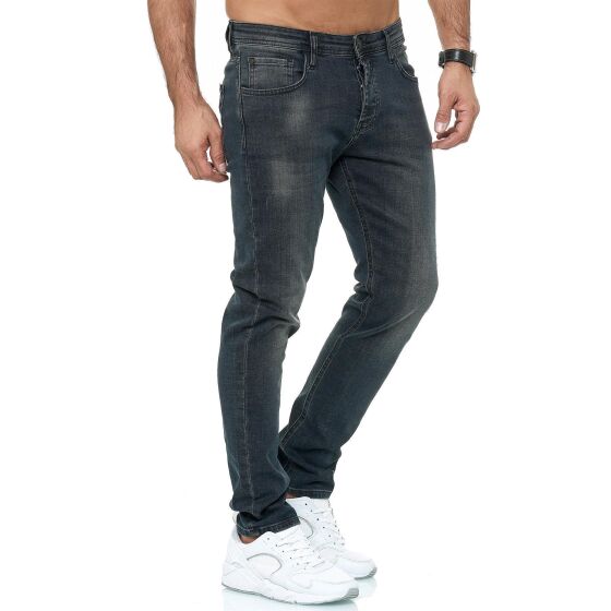 Red Bridge Mens Jeans Trousers Slim Fit Distressed Faded Shiny Black W40 L34