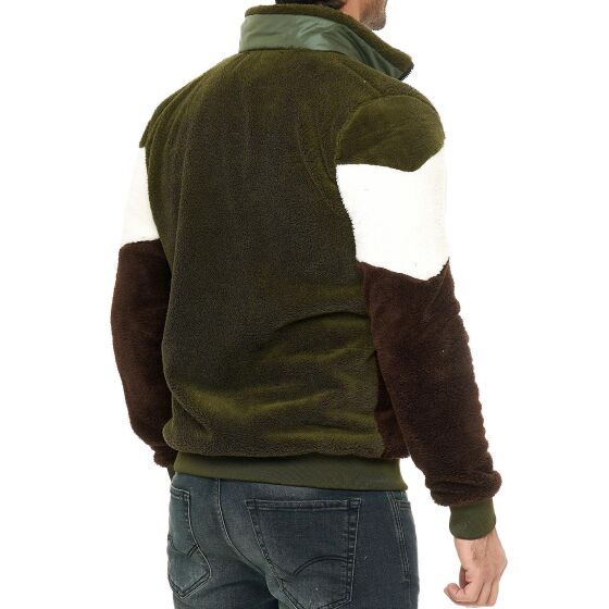 Red Bridge Mens Teddy Fur Nylon Sweat Jacket Zipper Arrow