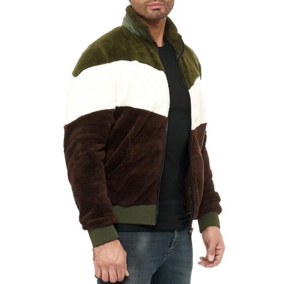 Red Bridge Mens Teddy Fur Nylon Sweat Jacket Zipper Arrow