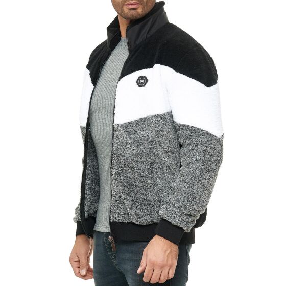 Red Bridge Mens Teddy Fur Nylon Sweat Jacket Zipper Arrow Black S