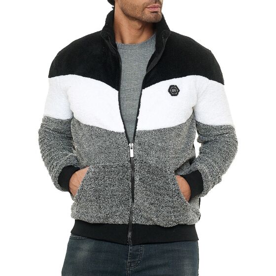 Red Bridge Mens Teddy Fur Nylon Sweat Jacket Zipper Arrow Black S