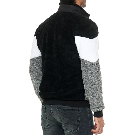 Red Bridge Mens Teddy Fur Nylon Sweat Jacket Zipper Arrow Black S
