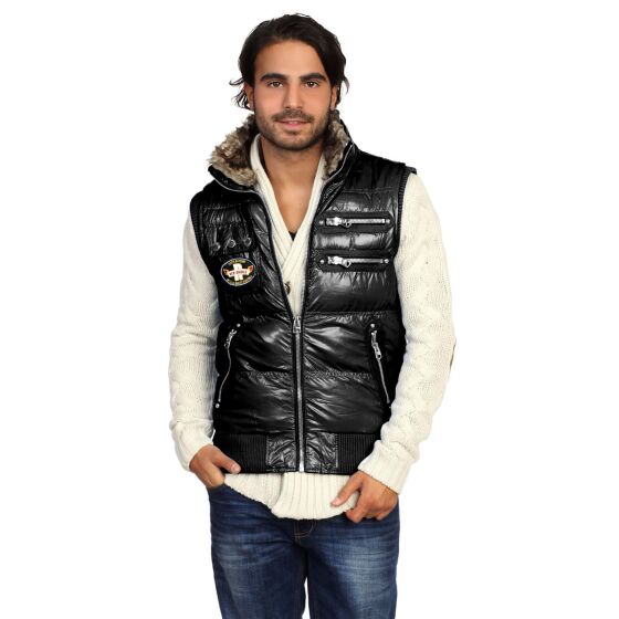 Red Bridge Mens waistcoat with detachable hood stand-up collar Shine