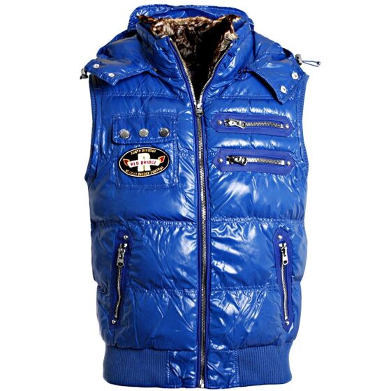 Red Bridge Mens waistcoat with detachable hood stand-up collar Shine