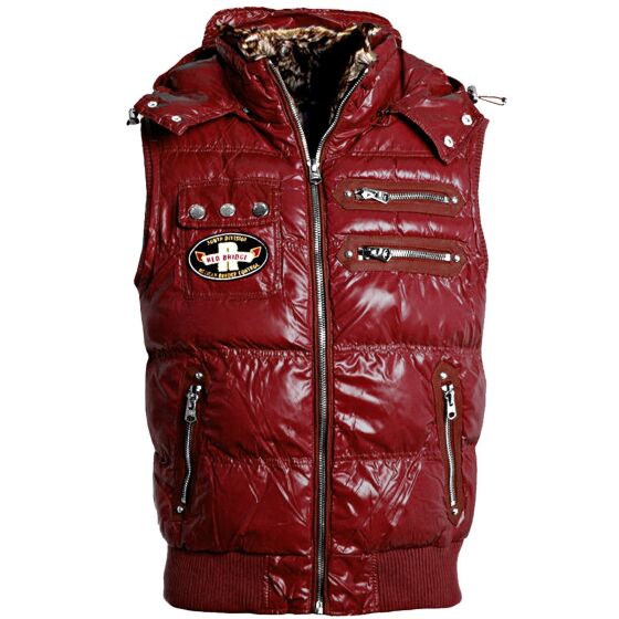 Red Bridge Mens waistcoat with detachable hood stand-up collar Shine