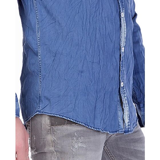 Red Bridge Mens Vintage Wrinkle Denim Shirt Blue