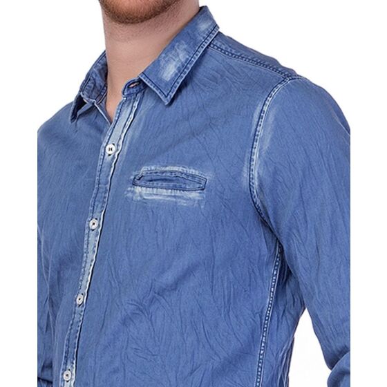 Red Bridge Mens Vintage Wrinkle Denim Shirt Blue