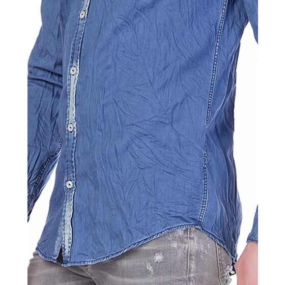 Red Bridge Mens Vintage Wrinkle Denim Shirt Blue