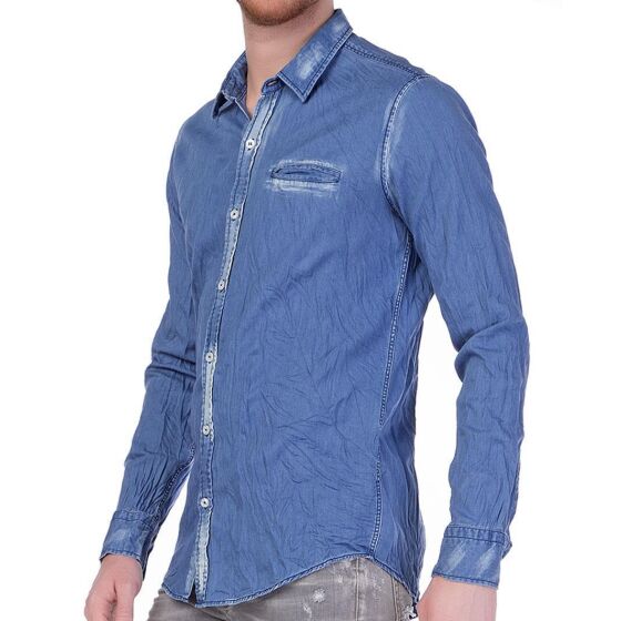 Red Bridge Mens Vintage Wrinkle Denim Shirt Blue