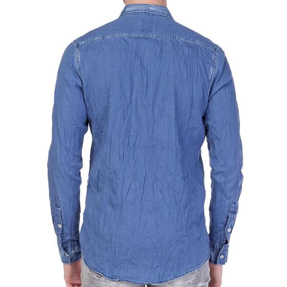 Red Bridge Mens Vintage Wrinkle Denim Shirt Blue